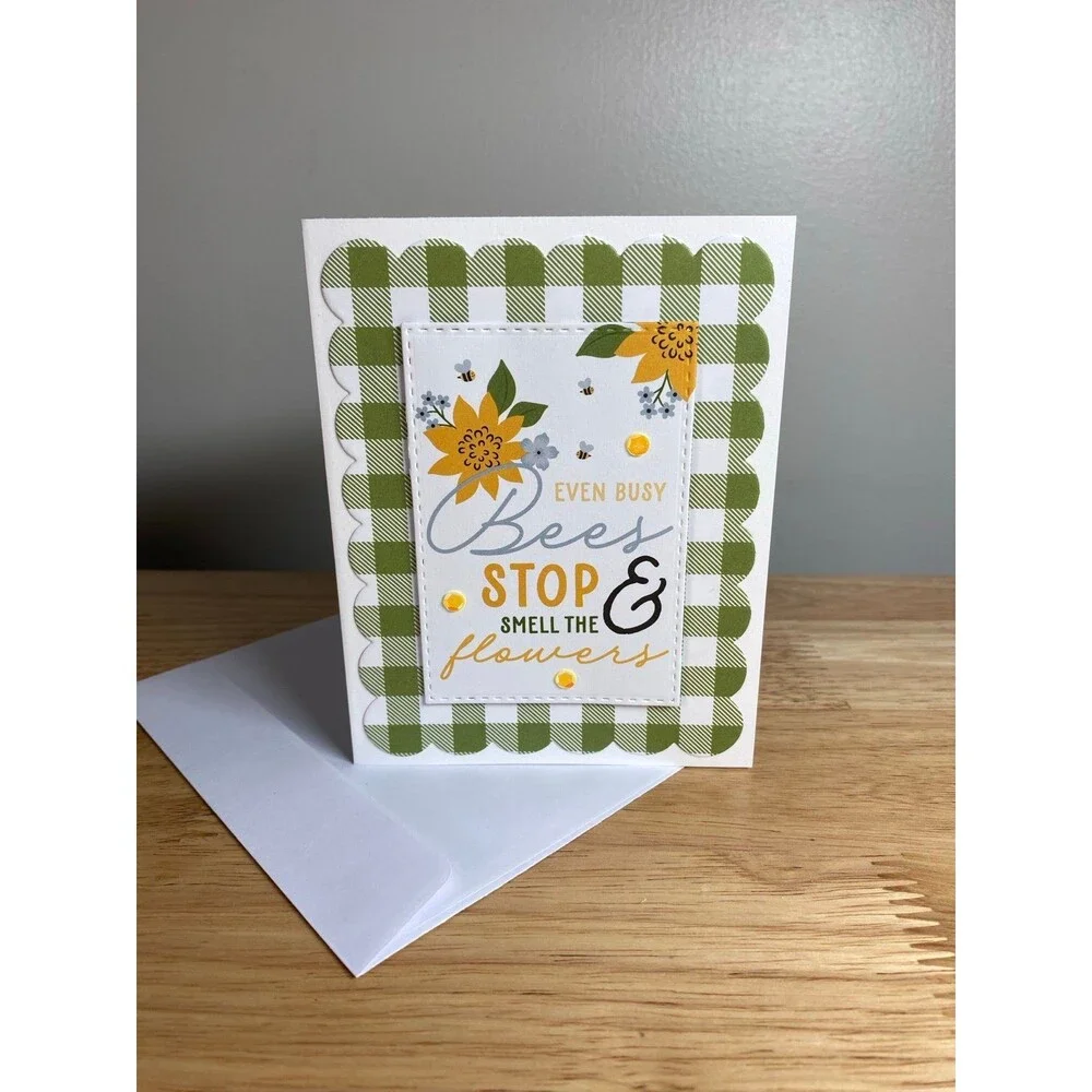 Bee & Flowers Greeting Card – Handmade A2 Card – All Occasion Blank Card